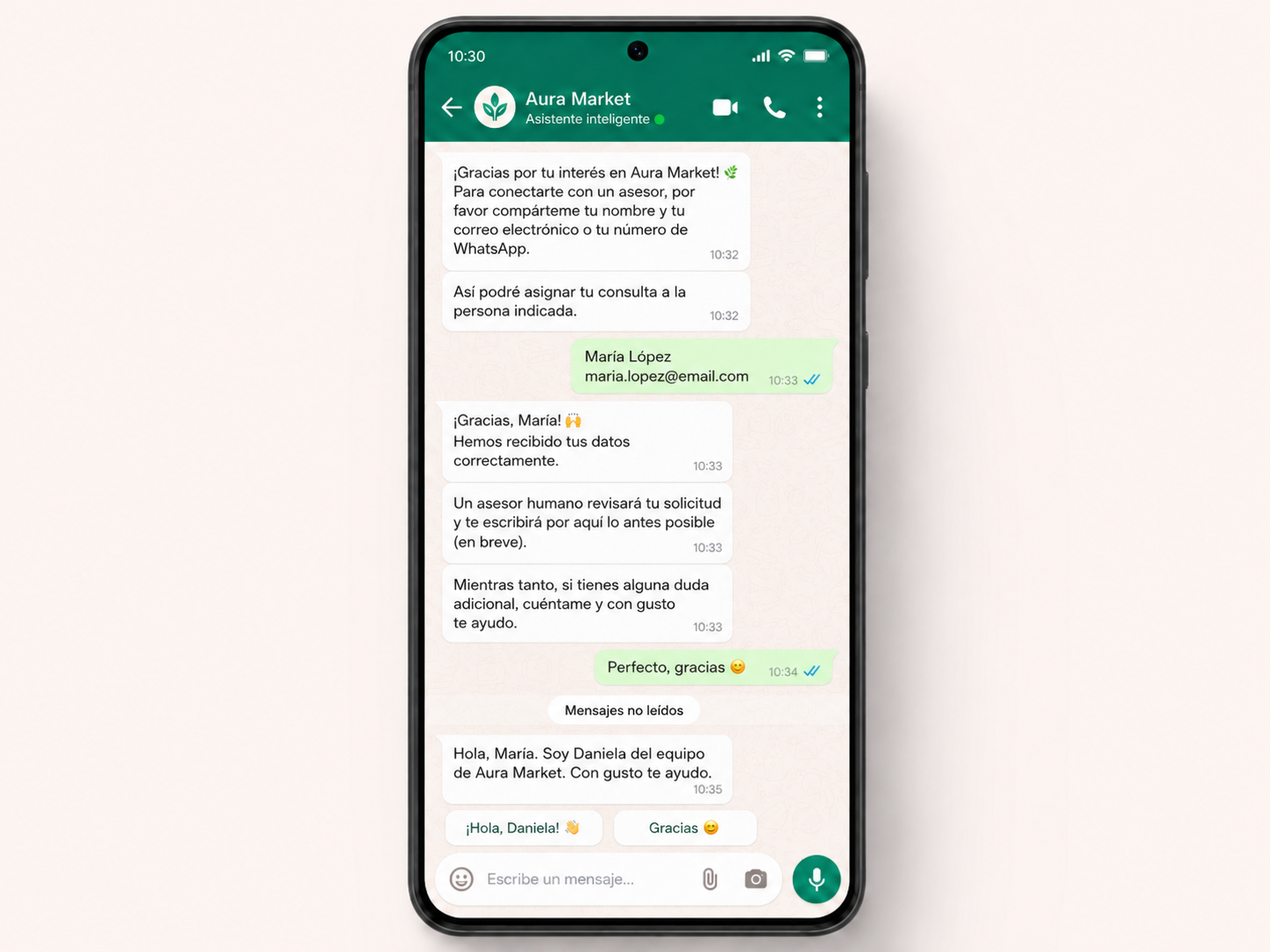 Asistente inteligente conectado con WhatsApp para atención y consulta de productos Asistente inteligente conectado con WhatsApp para atención y consulta de productos