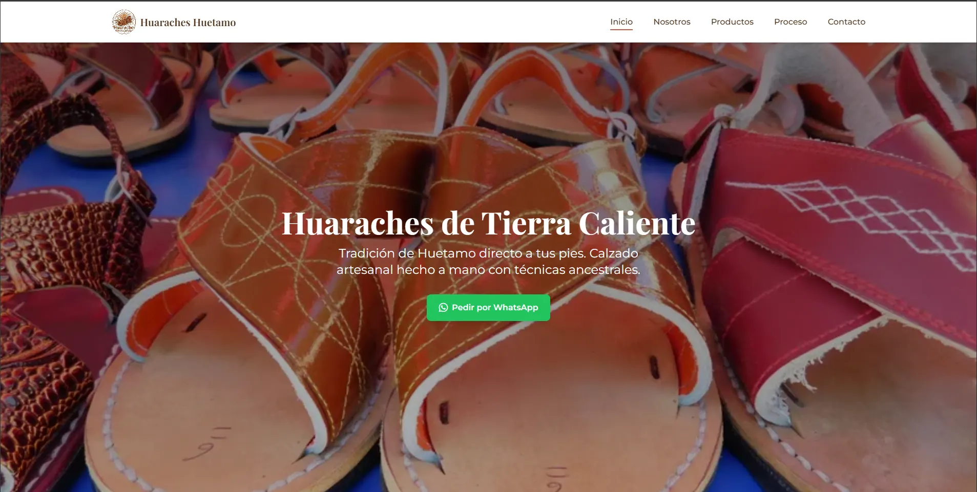Vista principal del sitio web de Huaraches Huetamo Vista principal del sitio web de Huaraches Huetamo