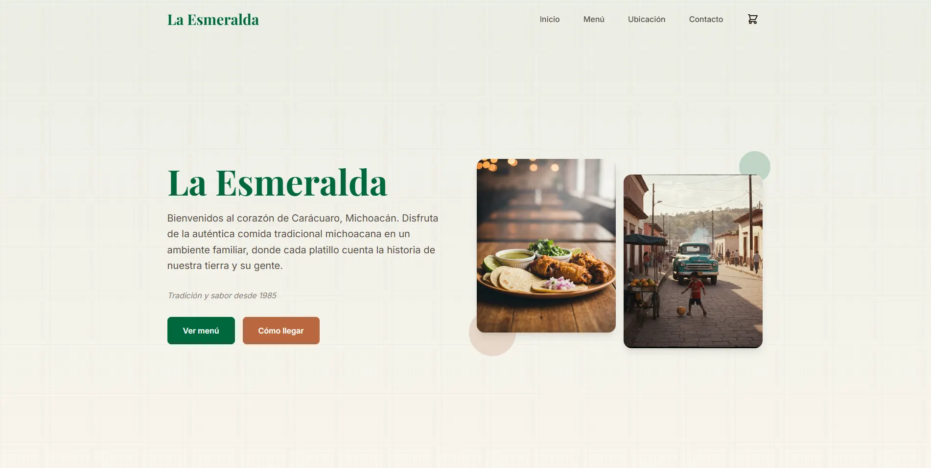 Vista principal del sitio web de restaurante La Esmeralda Vista principal del sitio web de restaurante La Esmeralda